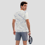 White Blue Geometric Lines – Padel T-Shirt