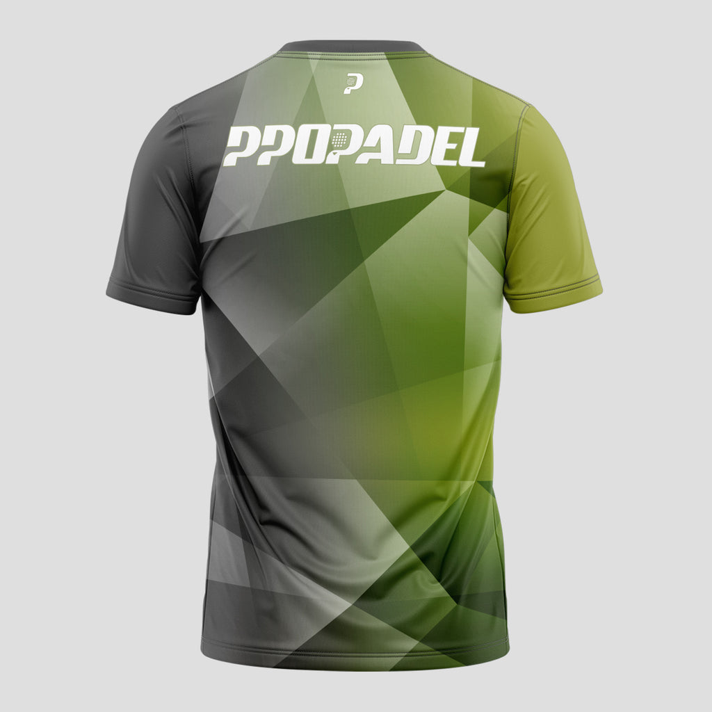 Patrón de Polígonos Verde Musgo Gris Camiseta de Pádel