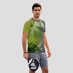 Patrón de Polígonos Verde Musgo Gris Camiseta de Pádel
