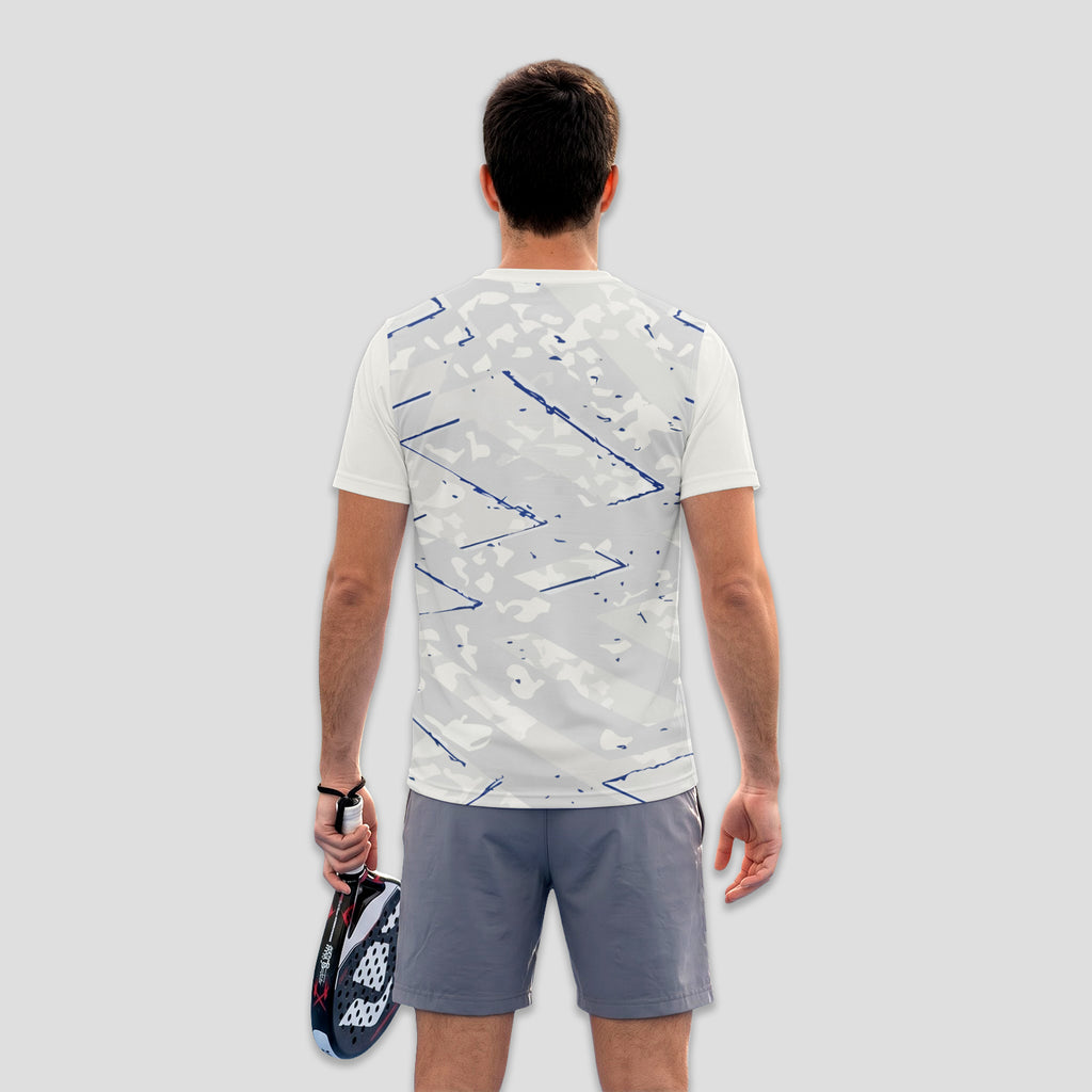 White Blue Geometric Lines – Padel T-Shirt