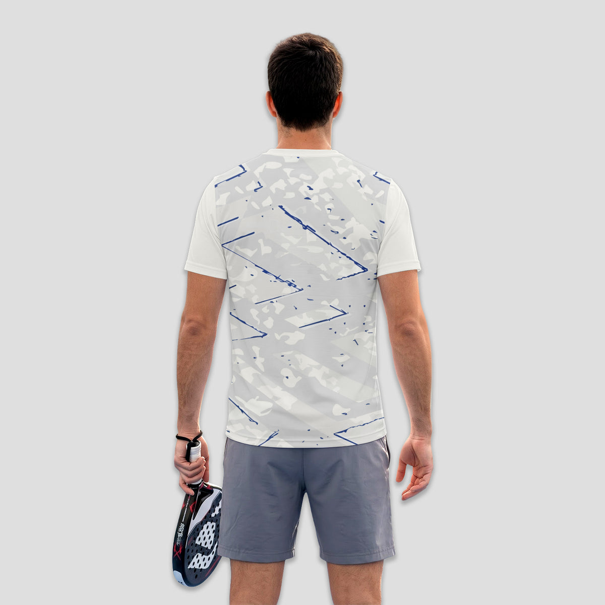 White Blue Geometric Lines – Padel T-Shirt