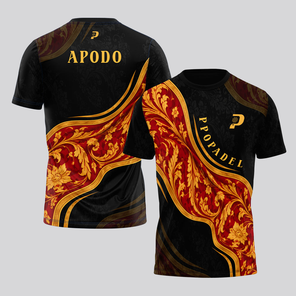 Baroque Design with Golden Leaves and Black Background Padel T-Shirt