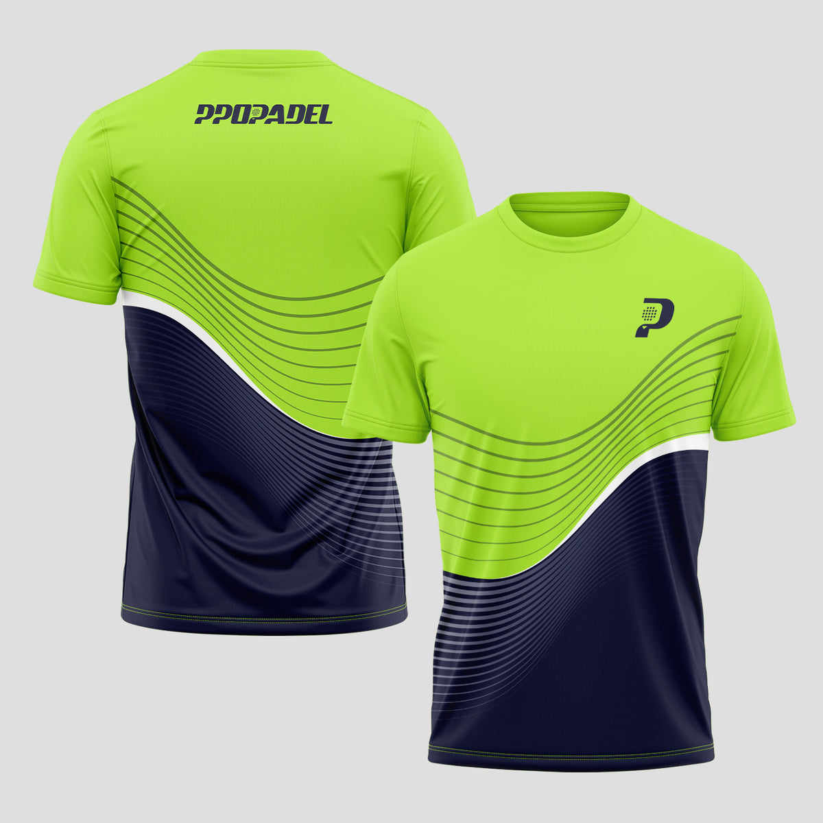 Patrón De Ondas Finas Verde Lima Negro Camiseta De Pádel