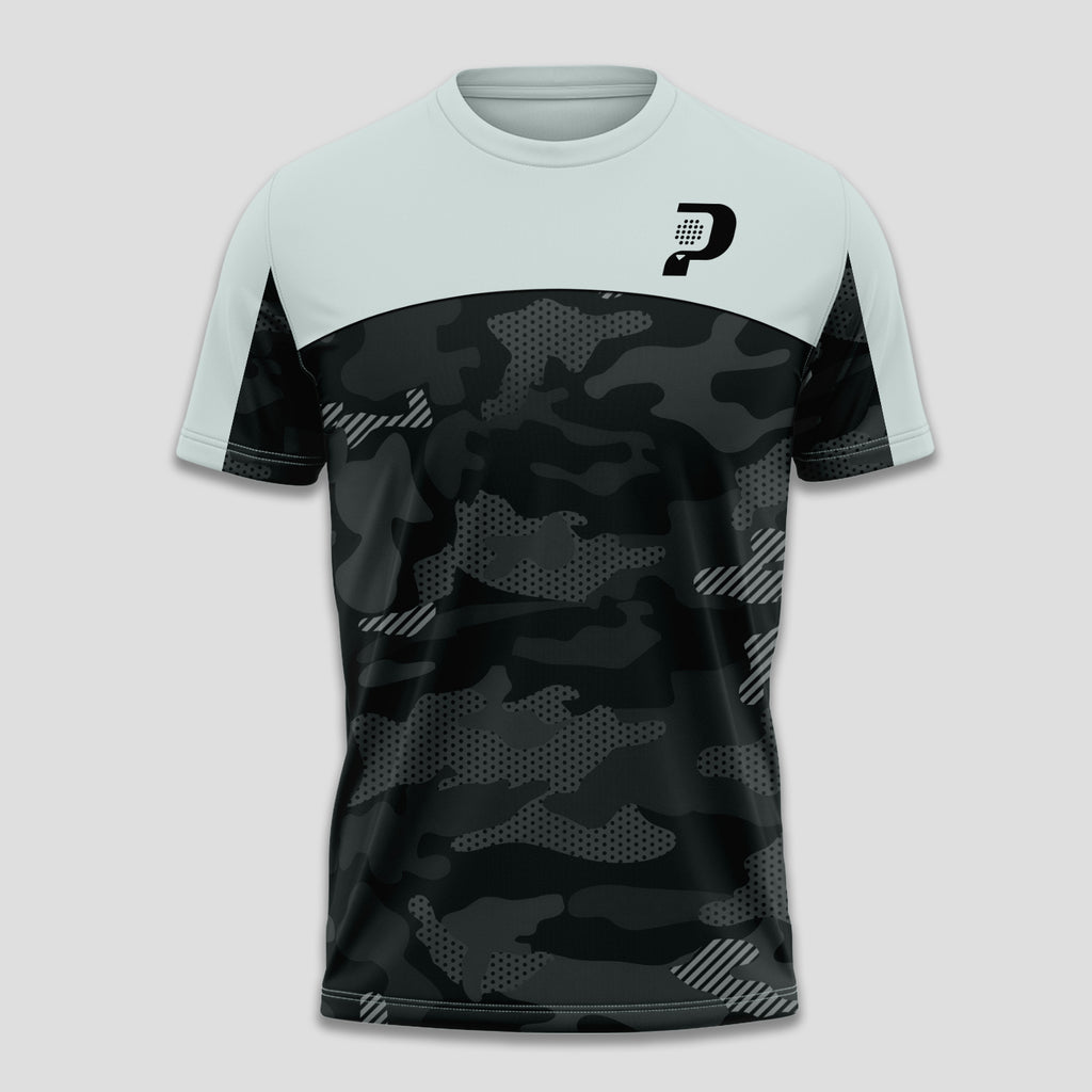 Black and Greyish White Camouflage – Padel T-Shirt
