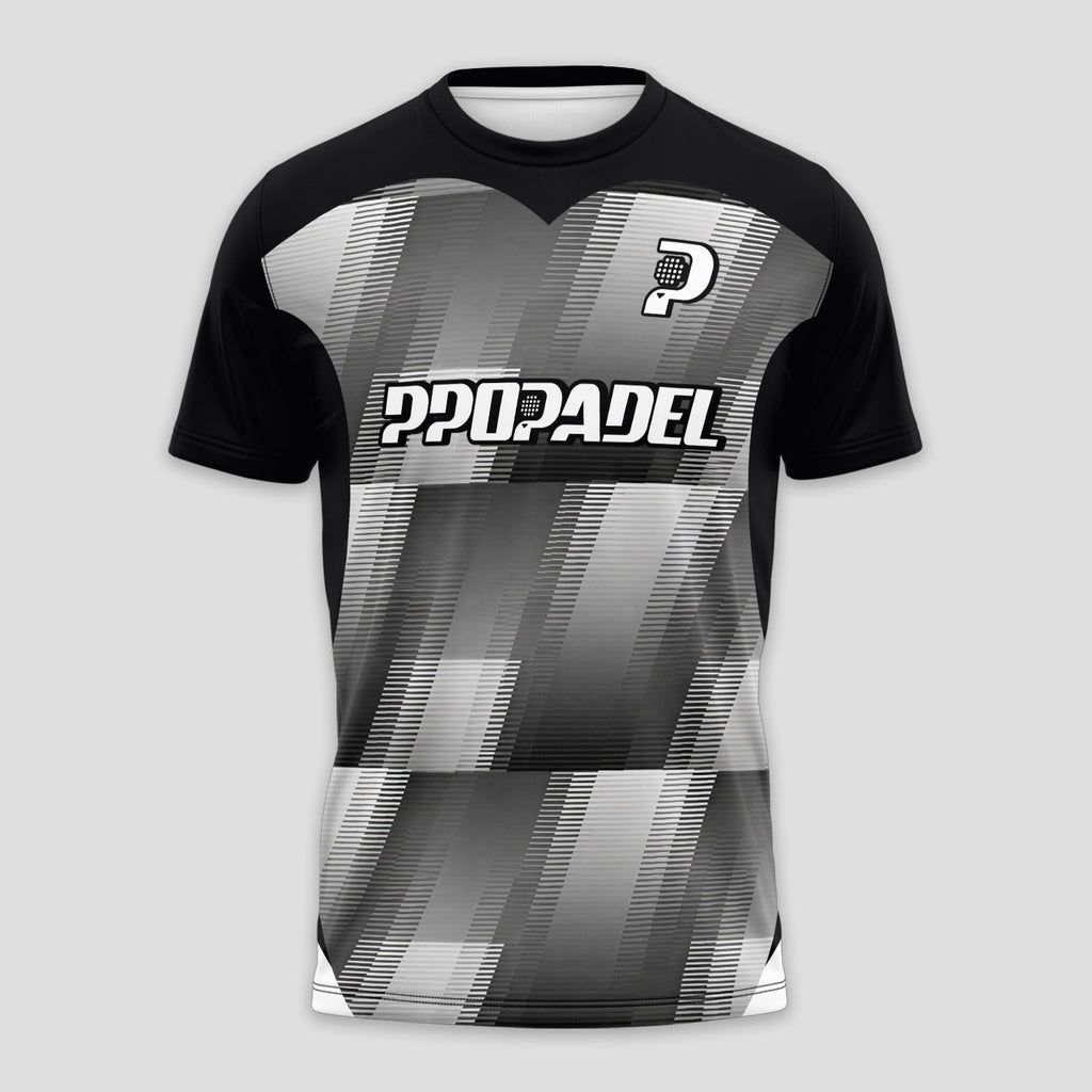 Black with Grey White Geometric Print Padel T-Shirt