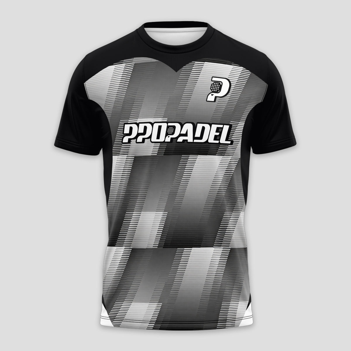 Black with Grey White Geometric Print Padel T-Shirt