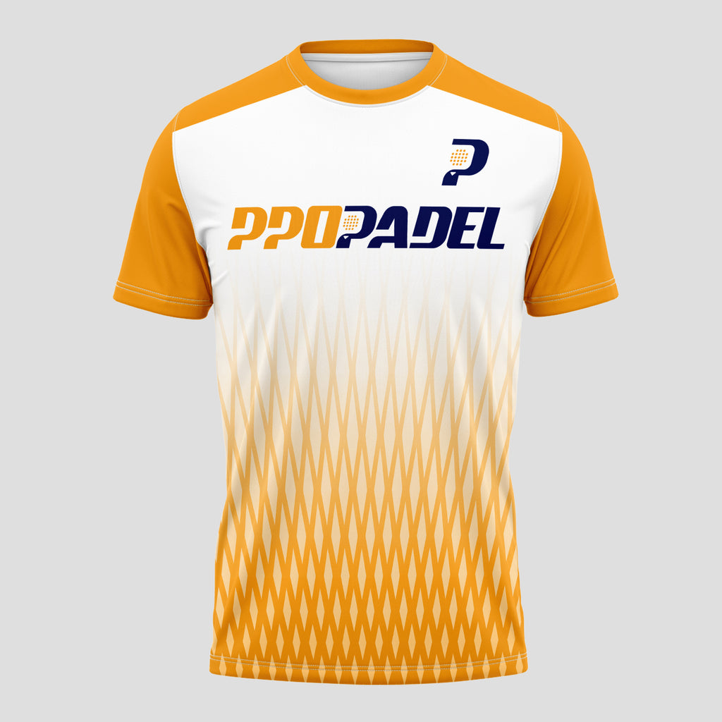 Patrón de Red Hexagonal Amarillo Blanco Destacado Camiseta de Pádel