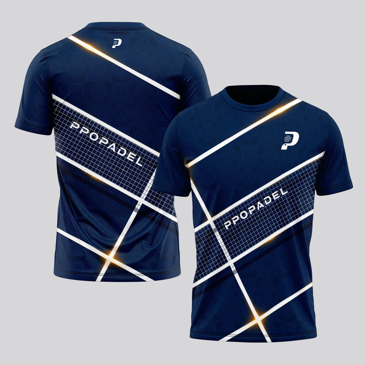 Navy Blue Geometric Flash Padel T-Shirt