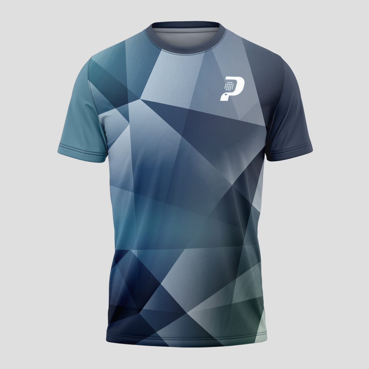 Patrón de Polígonos Azul Gris Camiseta de Pádel