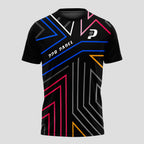 Patrón de Líneas Neón Multicolor Negro Destacado Camiseta de Pádel
