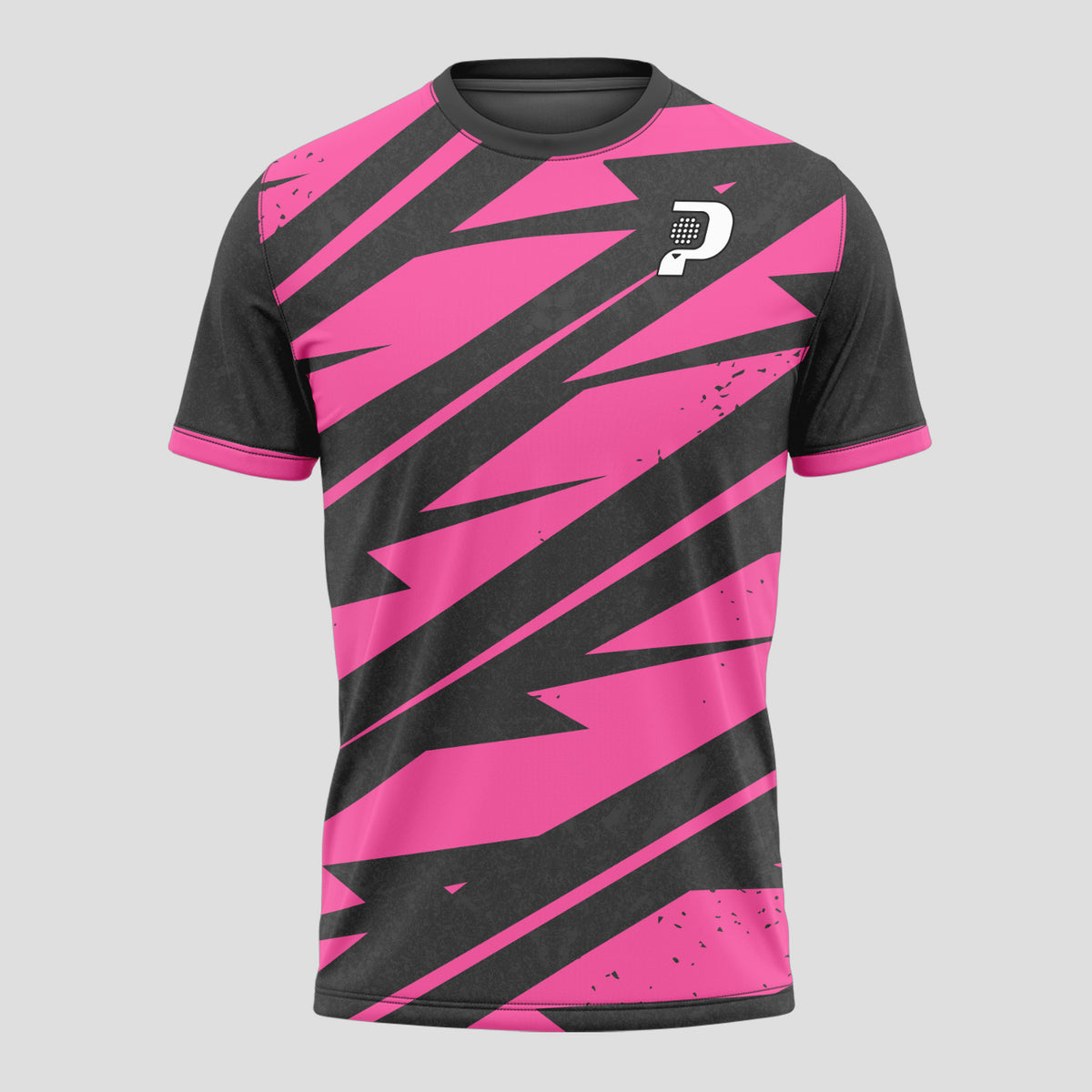 Rosa Fucsia y Negro Geométrico – Camiseta de Pádel