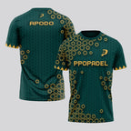 Verde Con Estampado Geométrico Dorado Camiseta De Pádel