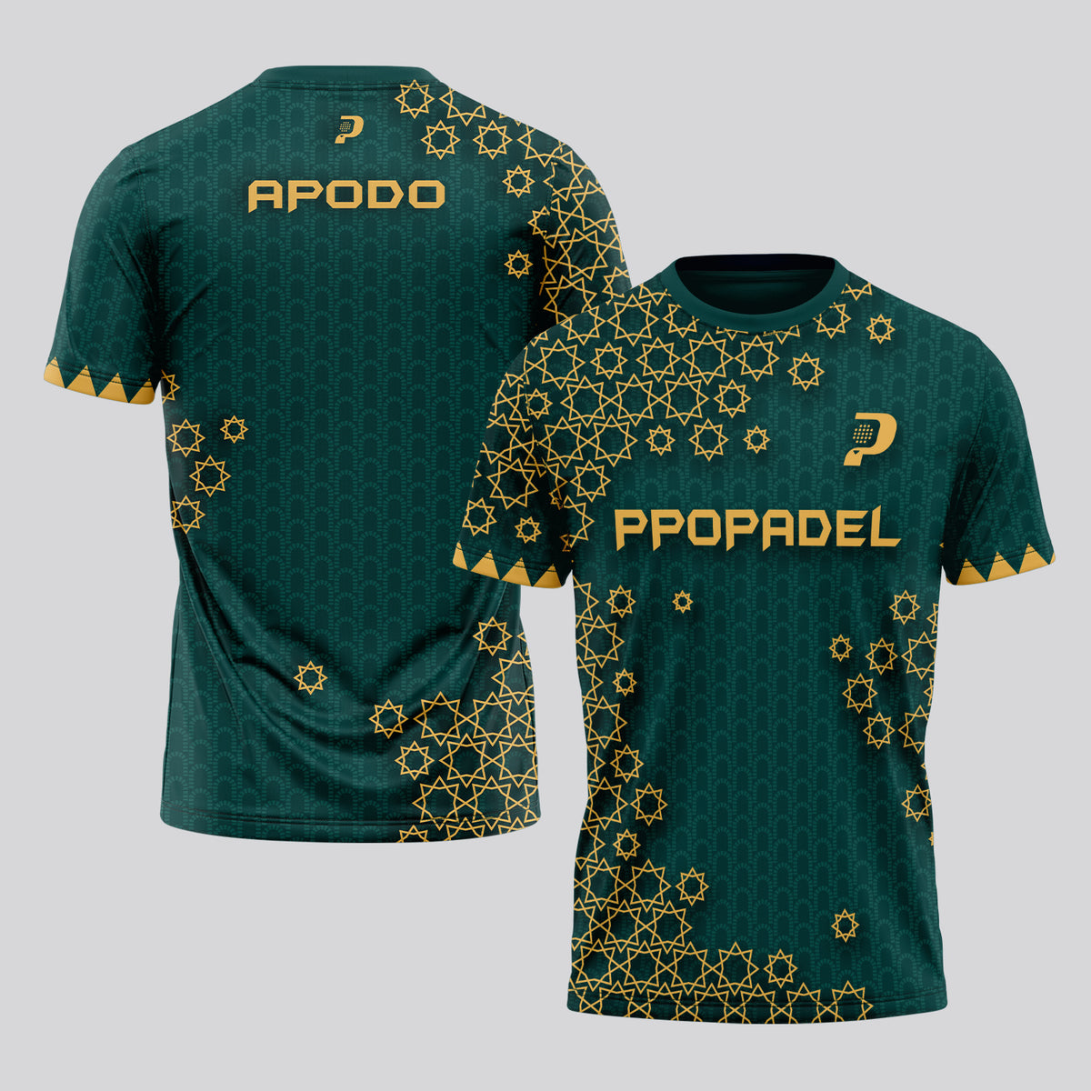 Green With Gold Geometric Print Padel T-Shirt