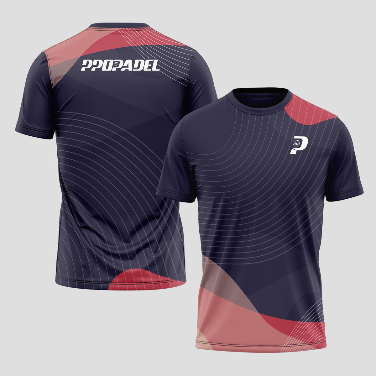 Patrón De Líneas Curvas Finas Rosa Rojo Negro Camiseta De Pádel