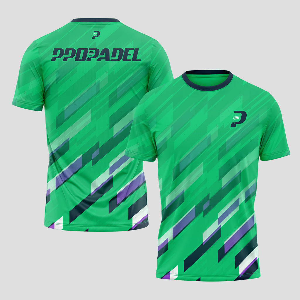Verde Con Líneas Diagonales Multicolores Camiseta De Pádel