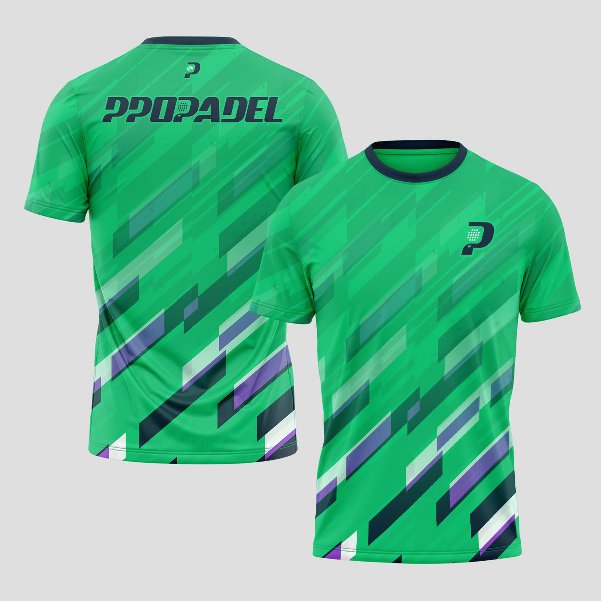 Verde Con Líneas Diagonales Multicolores Camiseta De Pádel