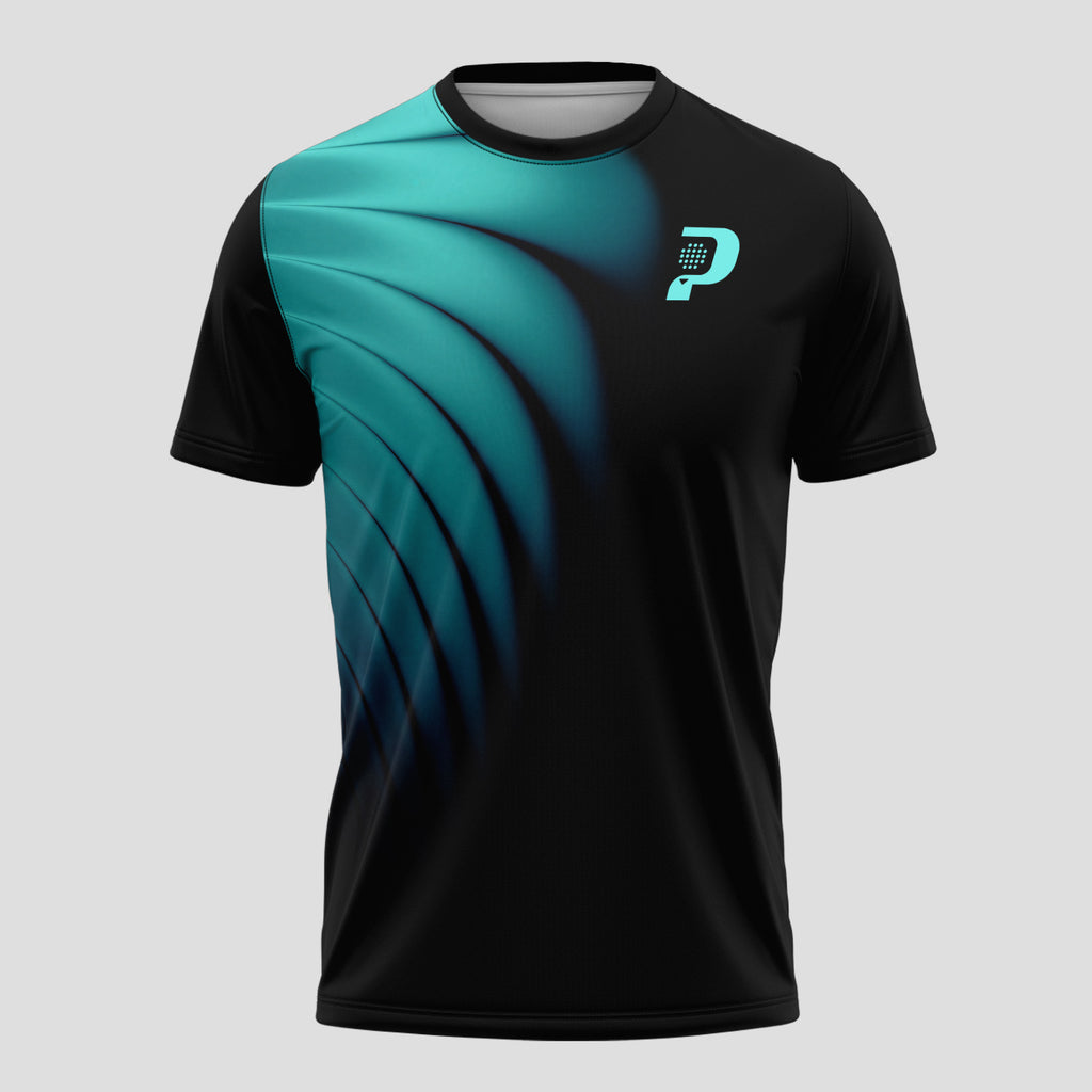 Diseño de Ondas Teal y Negro Destacado Camiseta de Pádel