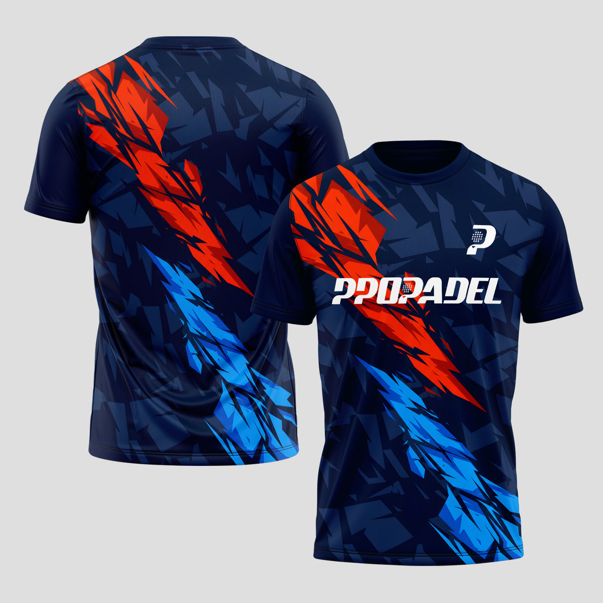Diseño Fuego Rojo y Azul Marino – Camiseta de Pádel