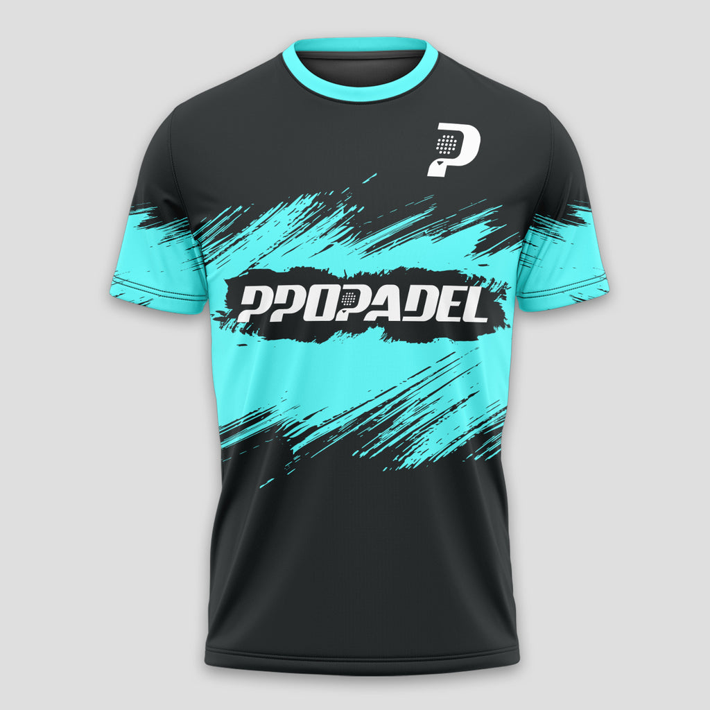 Diseño Dinámico Turquesa y Negro – Camiseta de Pádel