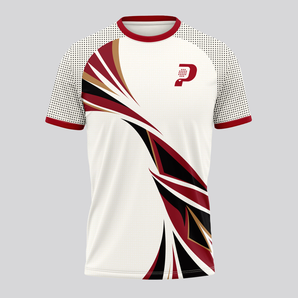 Patrón Espiral Rojo Granate Destacado Camiseta de Pádel