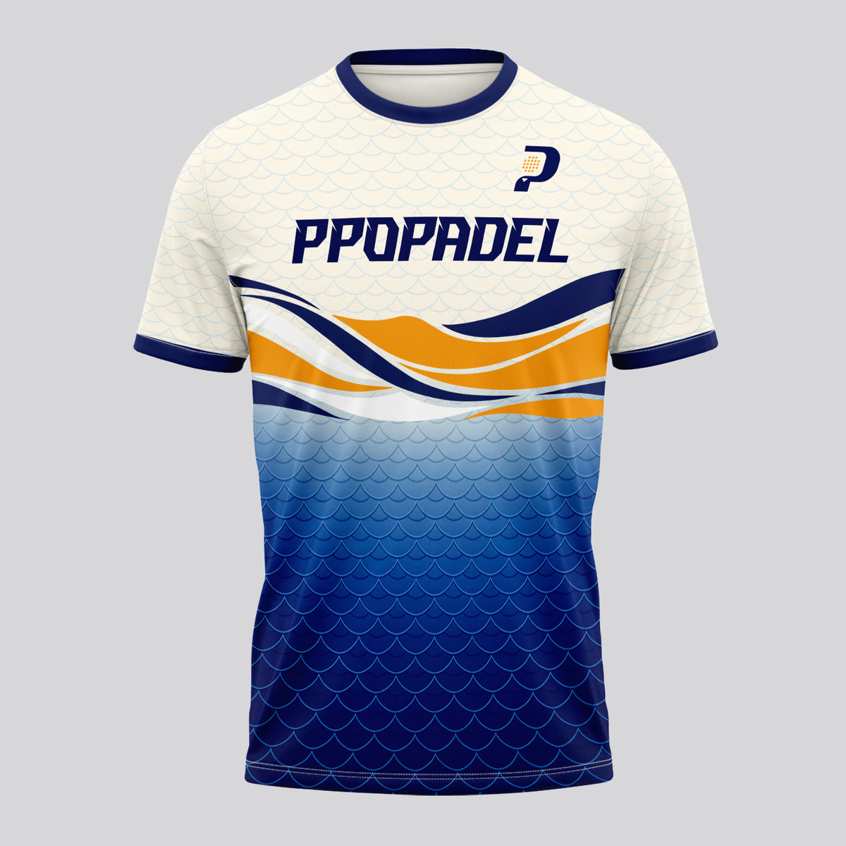 Orange Blue Waves Scales Padel T-Shirt Design