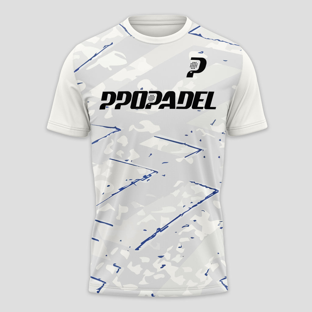 White Blue Geometric Lines – Padel T-Shirt