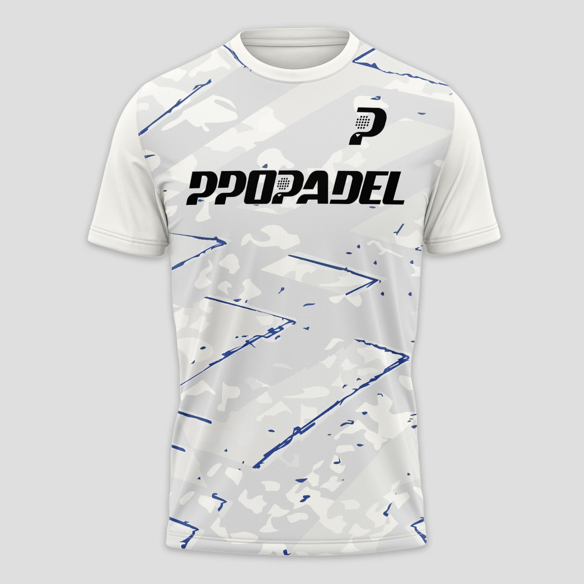 White Blue Geometric Lines – Padel T-Shirt