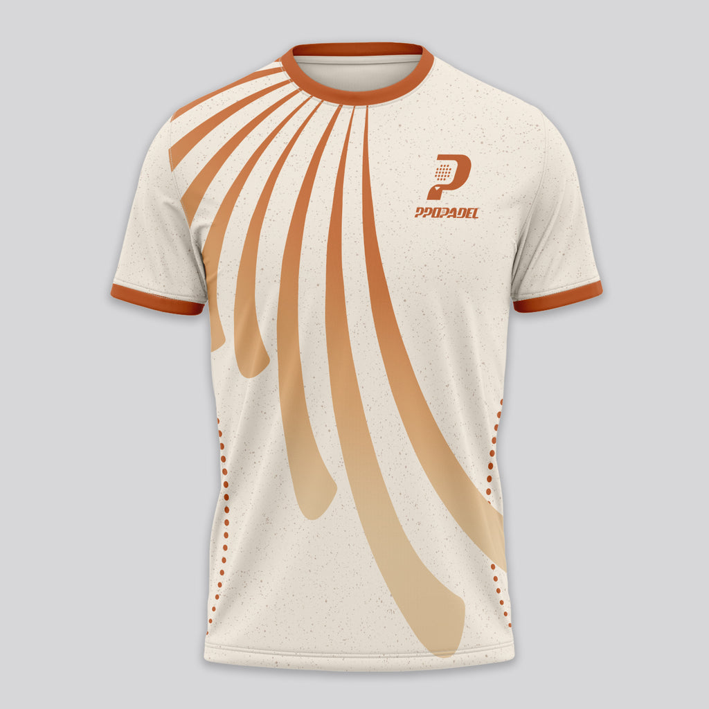 Patrón Abanico Radial Naranja Beige Destacado Camiseta de Pádel