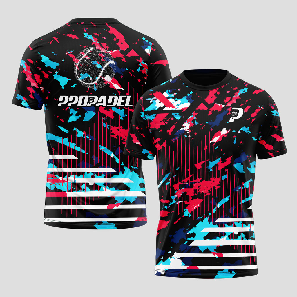 Patrón Camuflaje Salpicaduras Rosa Azul Negro Camiseta De Pádel