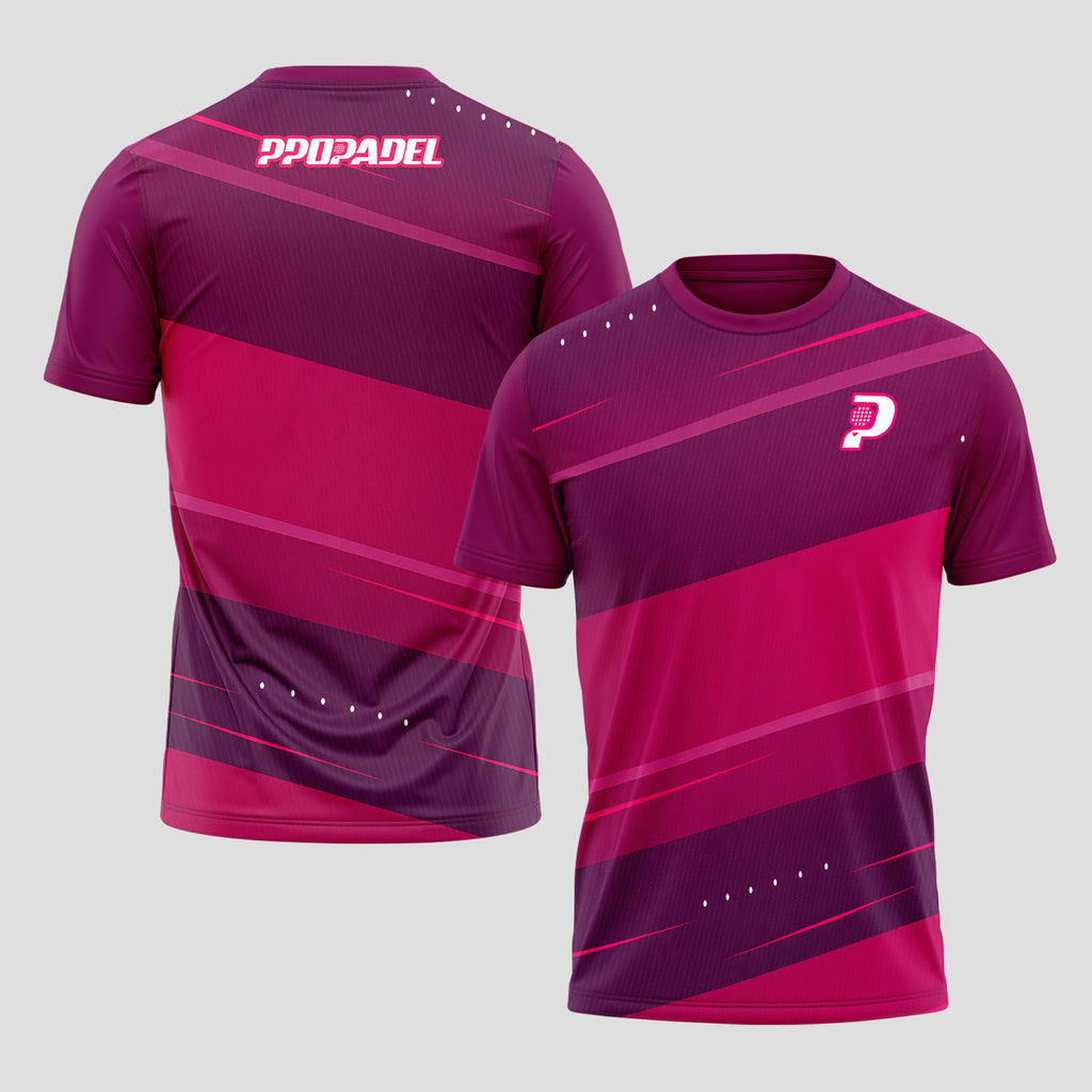 Magenta Violet Diagonal Block Pattern Padel T-Shirt