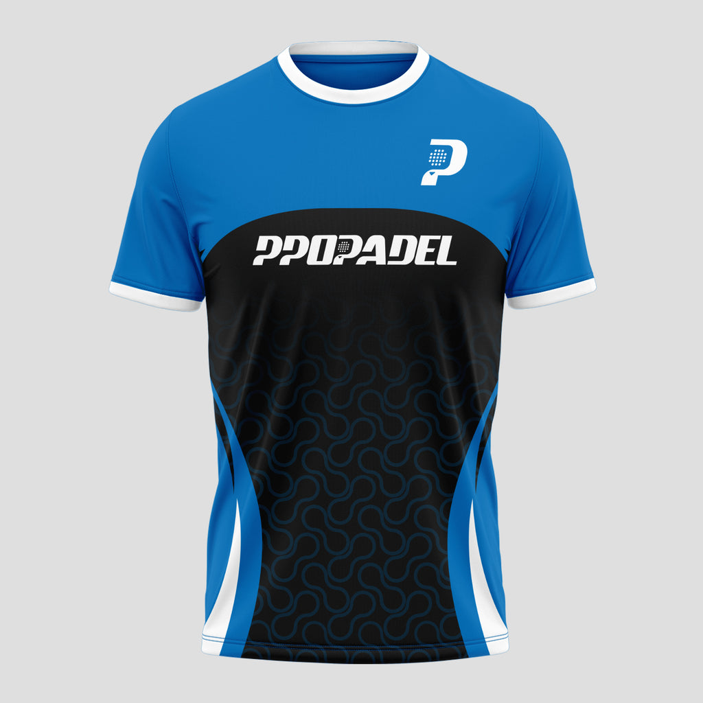 Blue Black With Geometric Print Padel T-Shirt