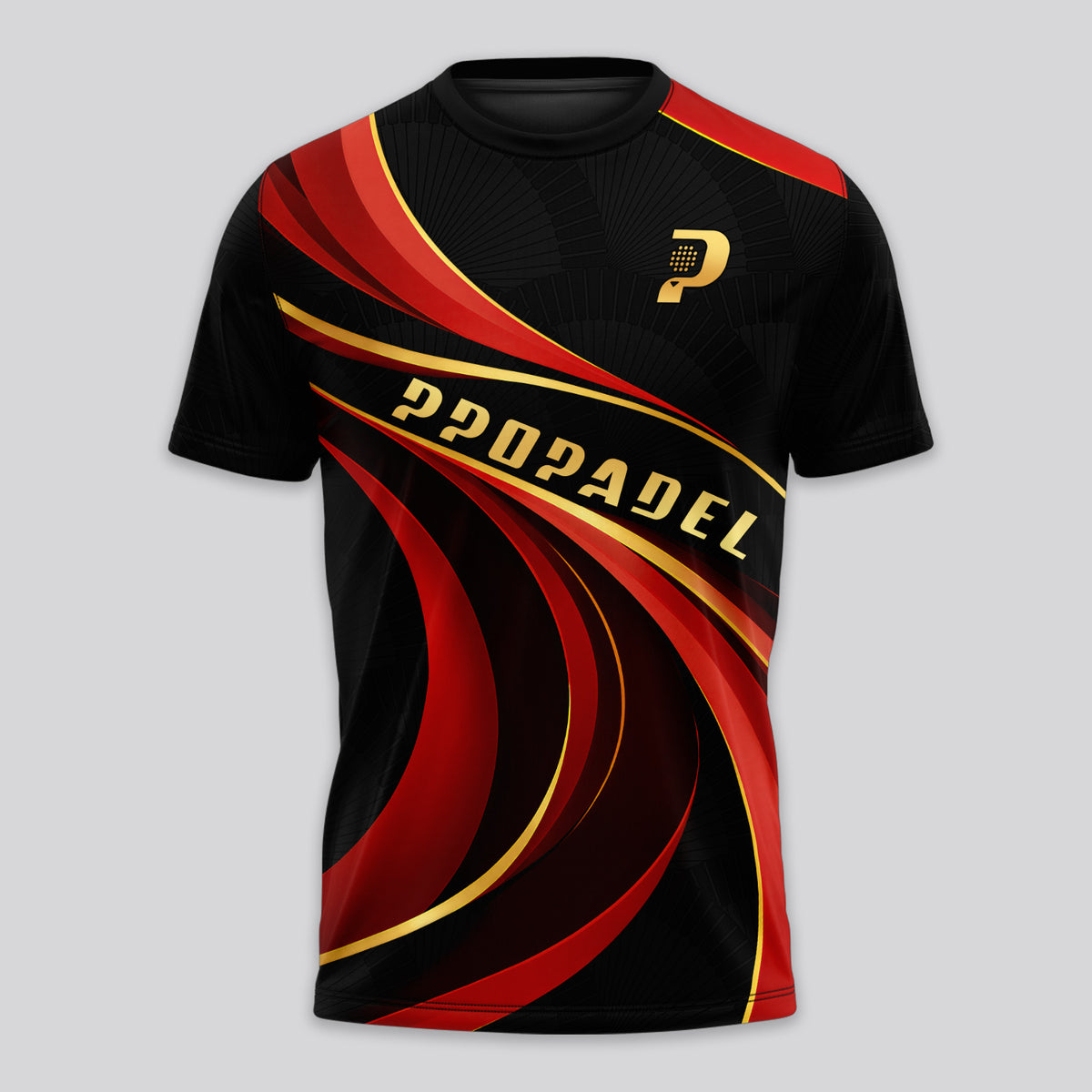 Red and Gold Wave Design Padel T-Shirt