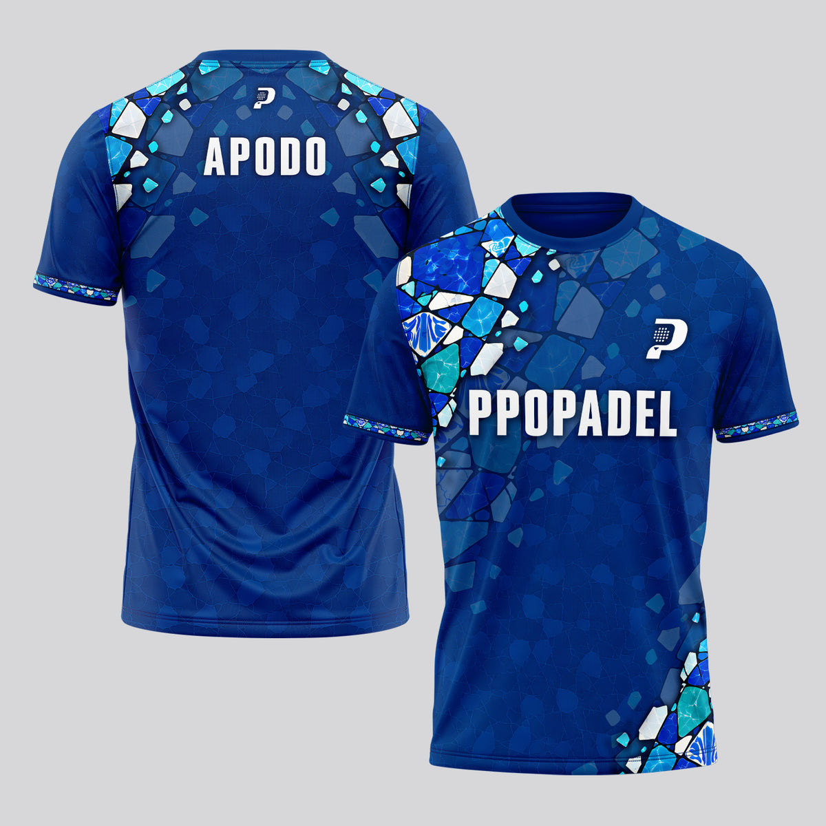 Blue Mosaic Pattern Padel T-Shirt