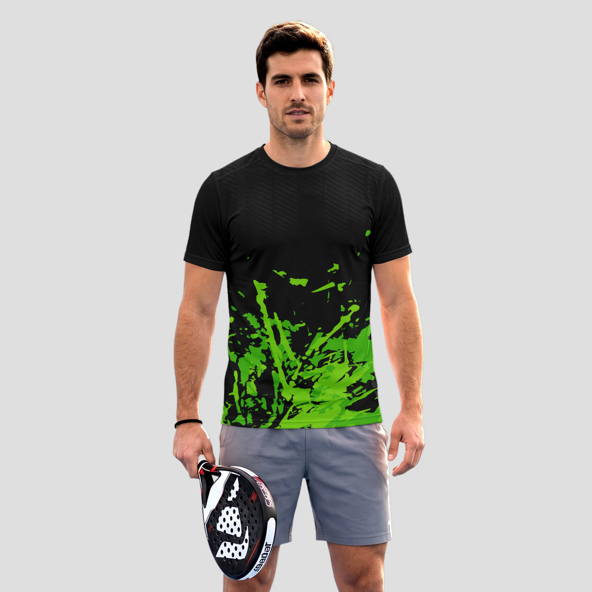 Negra Salpicaduras Verde Neón – Camiseta de Pádel