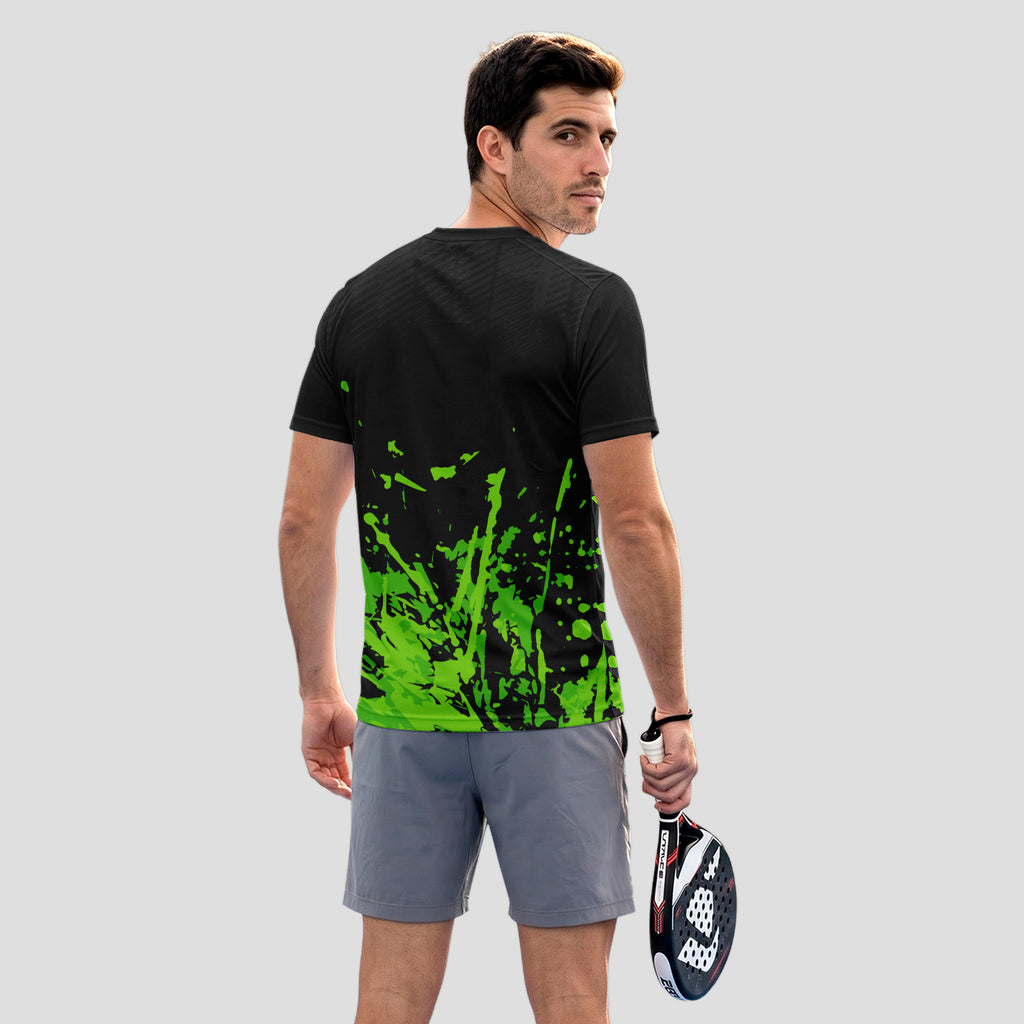 Black Splatter Neon Green – Padel T-Shirt