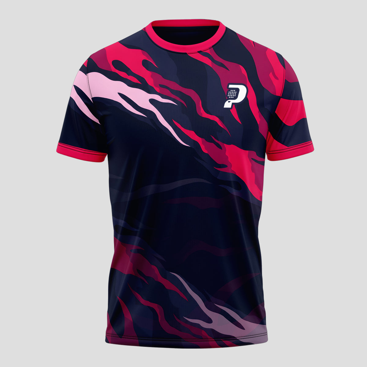 Pink Fuchsia and Navy Blue Flames – Padel T-Shirt