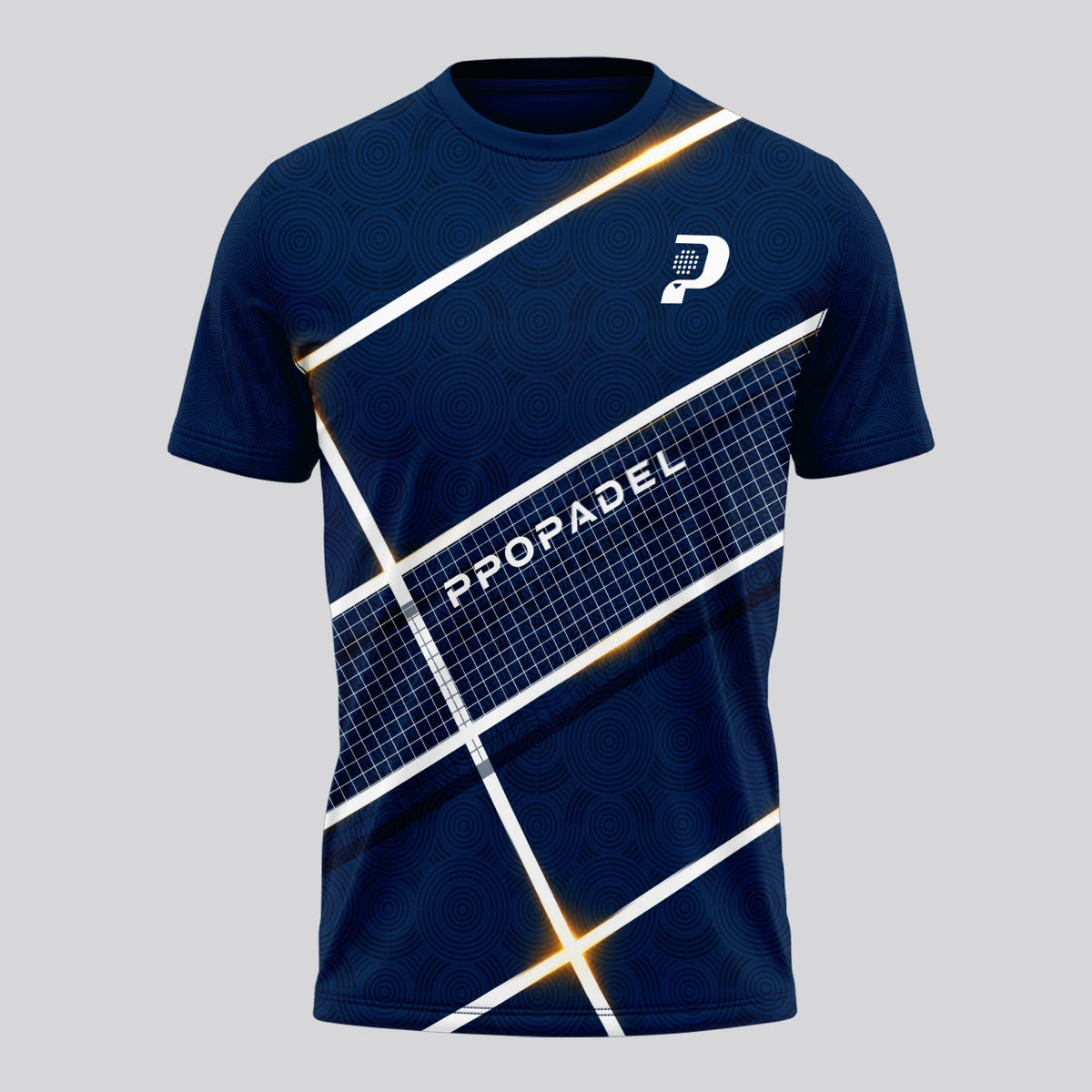 Navy Blue Geometric Flash Padel T-Shirt
