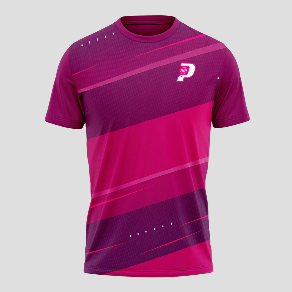 Magenta Violet Diagonal Block Pattern Padel T-Shirt