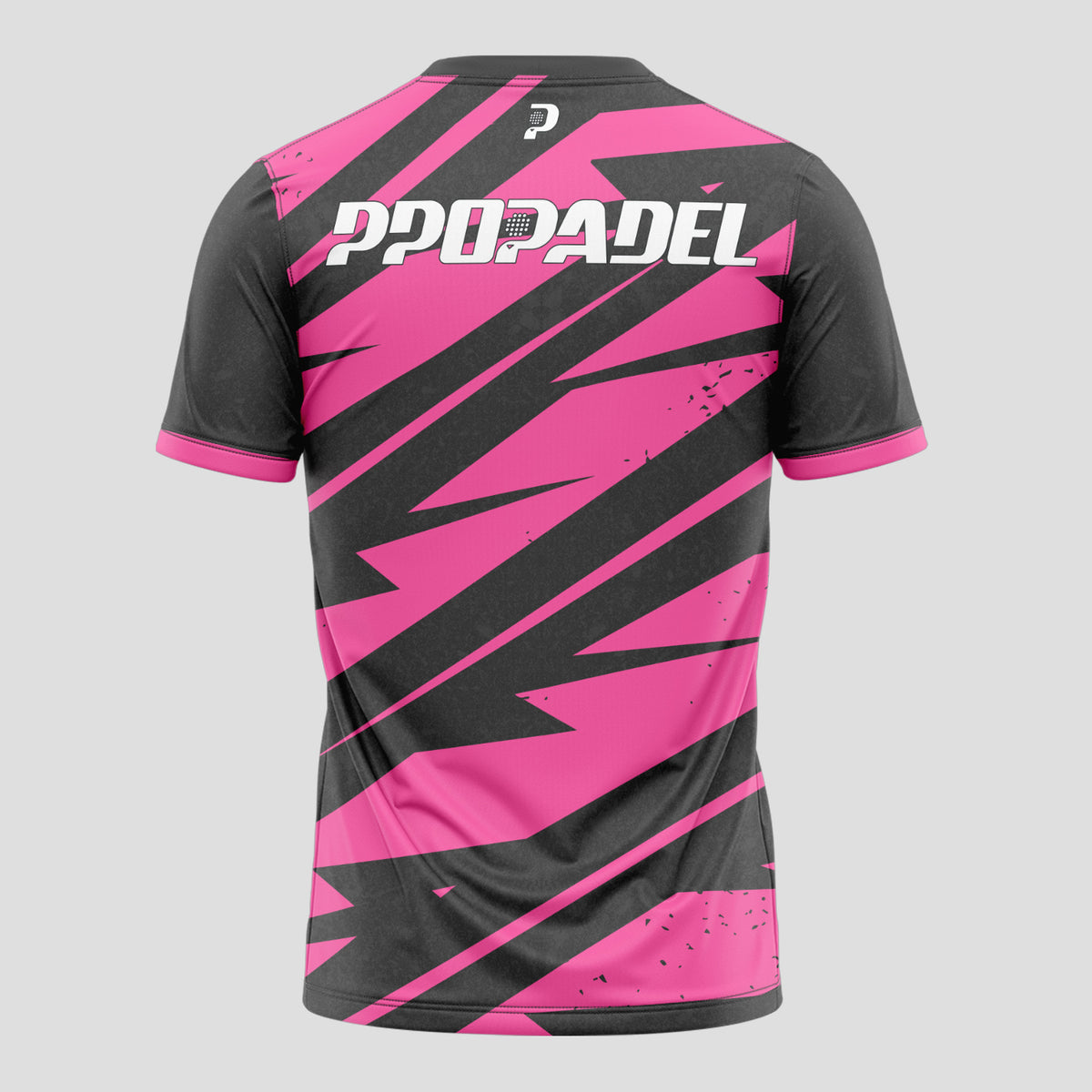 Rosa Fucsia y Negro Geométrico – Camiseta de Pádel