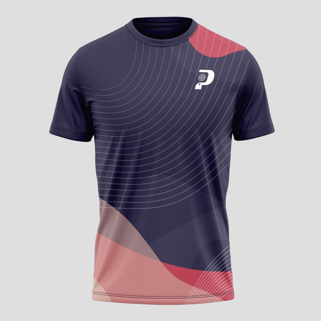 Fine Curved Lines Pattern Pink Red Black Padel T-Shirt