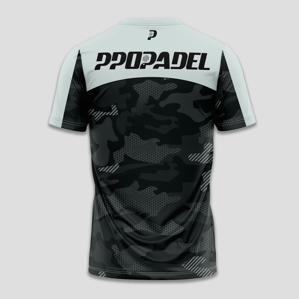 Black and Greyish White Camouflage – Padel T-Shirt