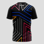 Patrón de Líneas Neón Multicolor Negro Destacado Camiseta de Pádel