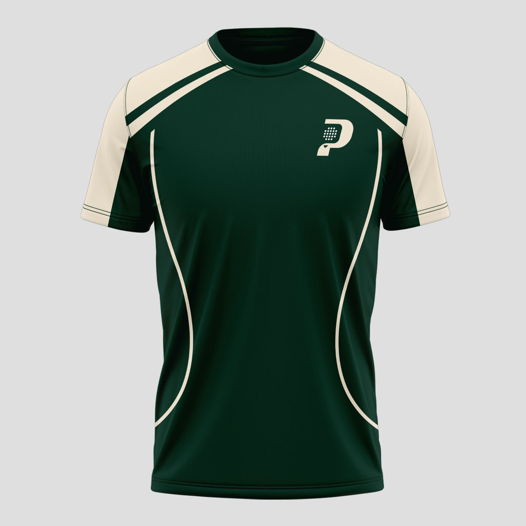 Verde Oscuro Con Ribetes Beige Y Logotipo Camiseta De Pádel
