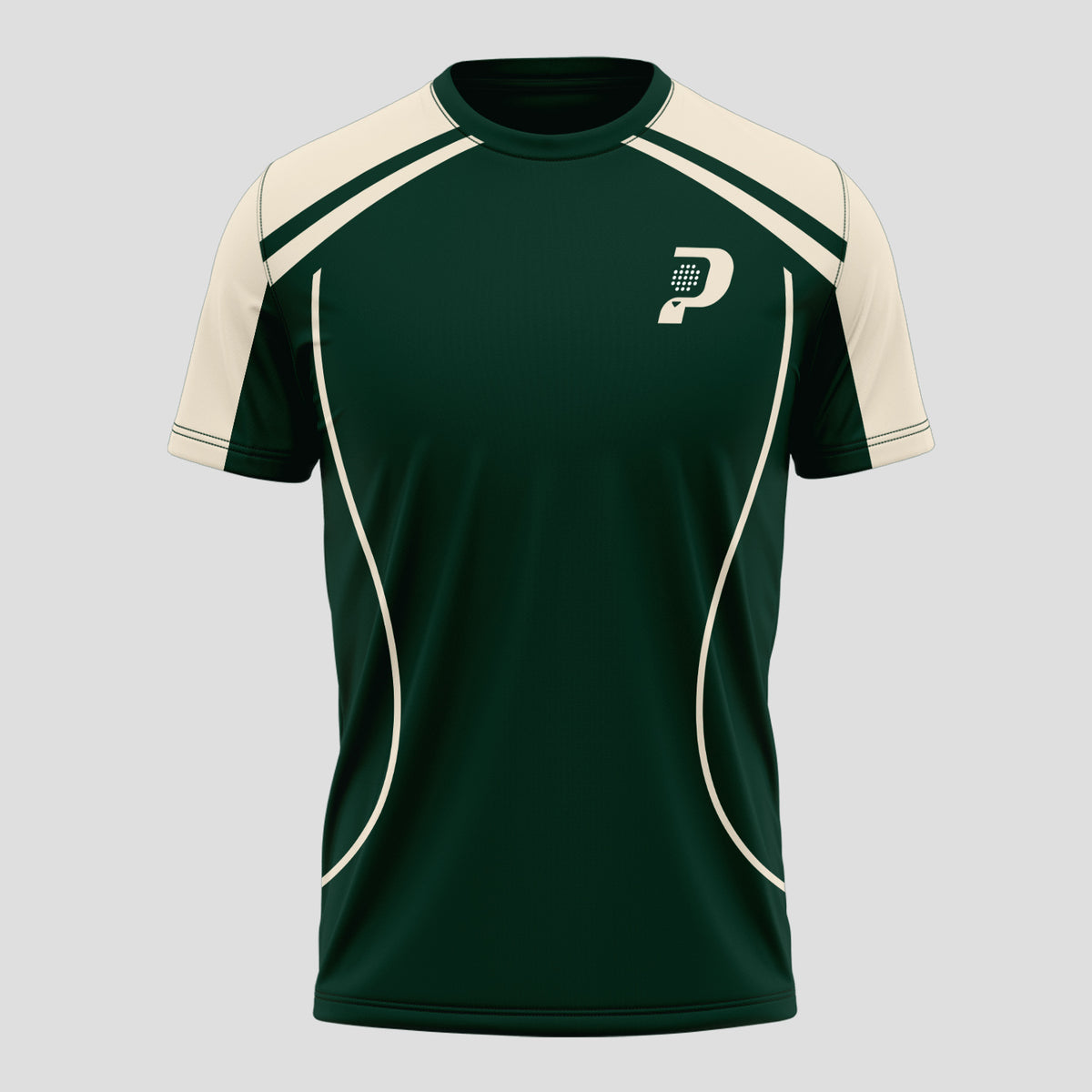 Verde Oscuro Con Ribetes Beige Y Logotipo Camiseta De Pádel