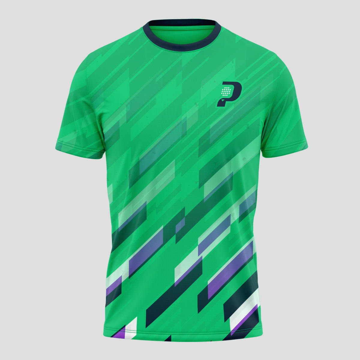 Verde Con Líneas Diagonales Multicolores Camiseta De Pádel