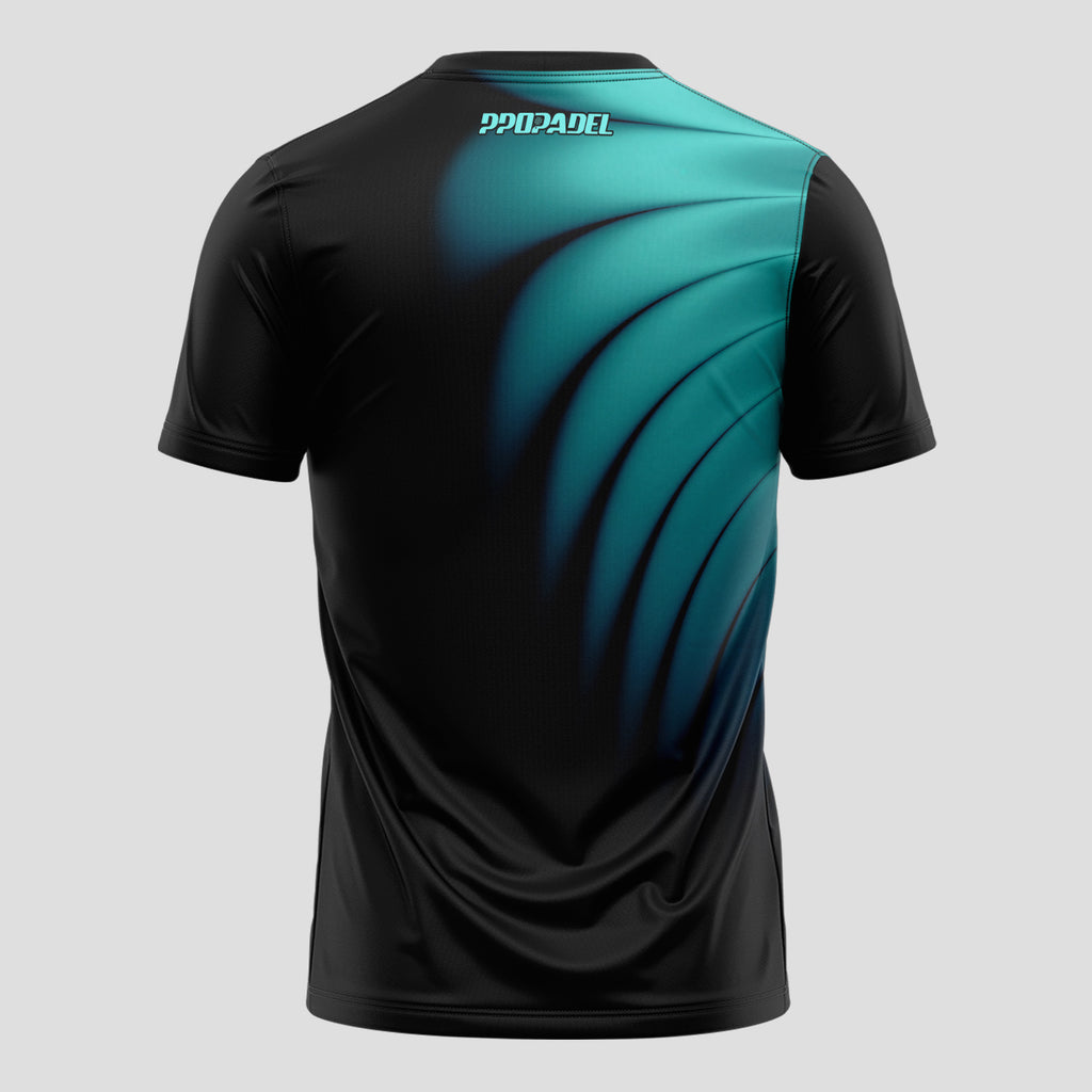 Diseño de Ondas Teal y Negro Destacado Camiseta de Pádel