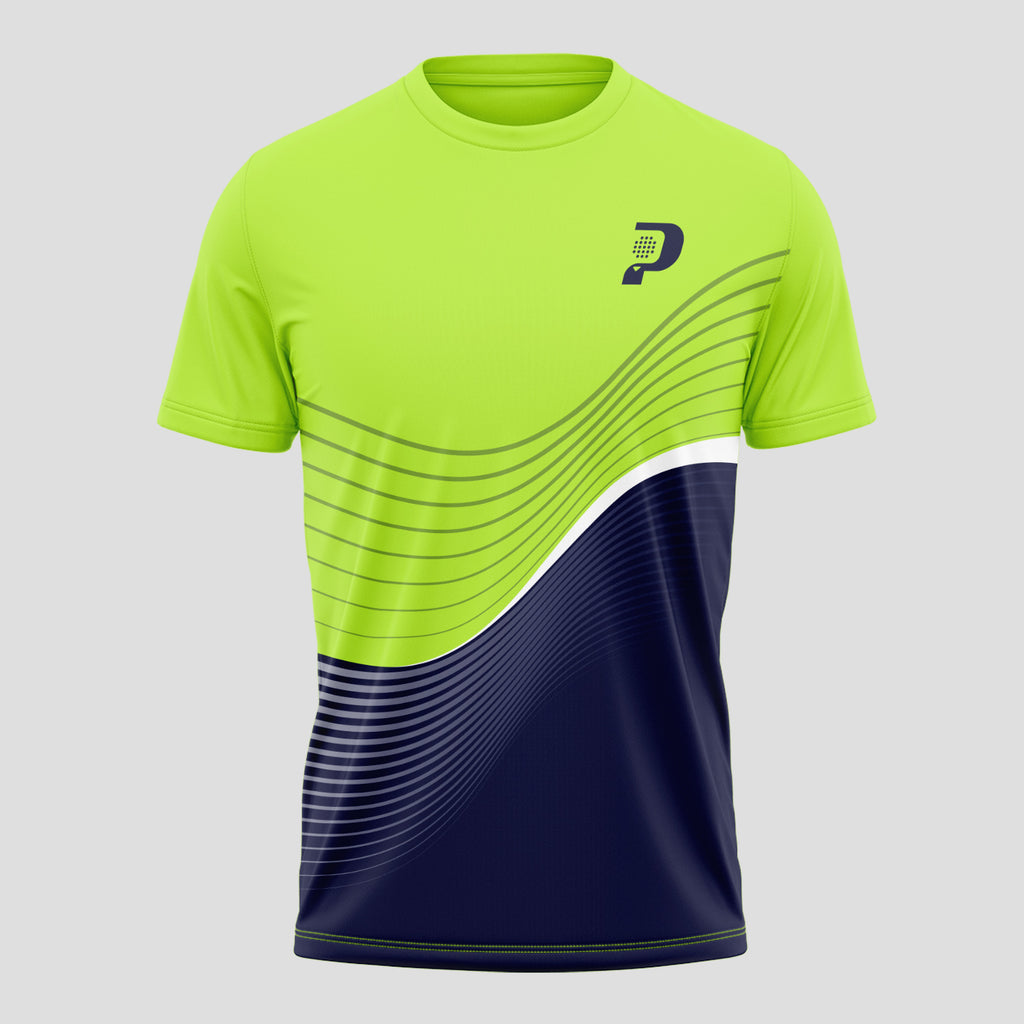 Lime Green Black Fine Wave Pattern Padel T-Shirt