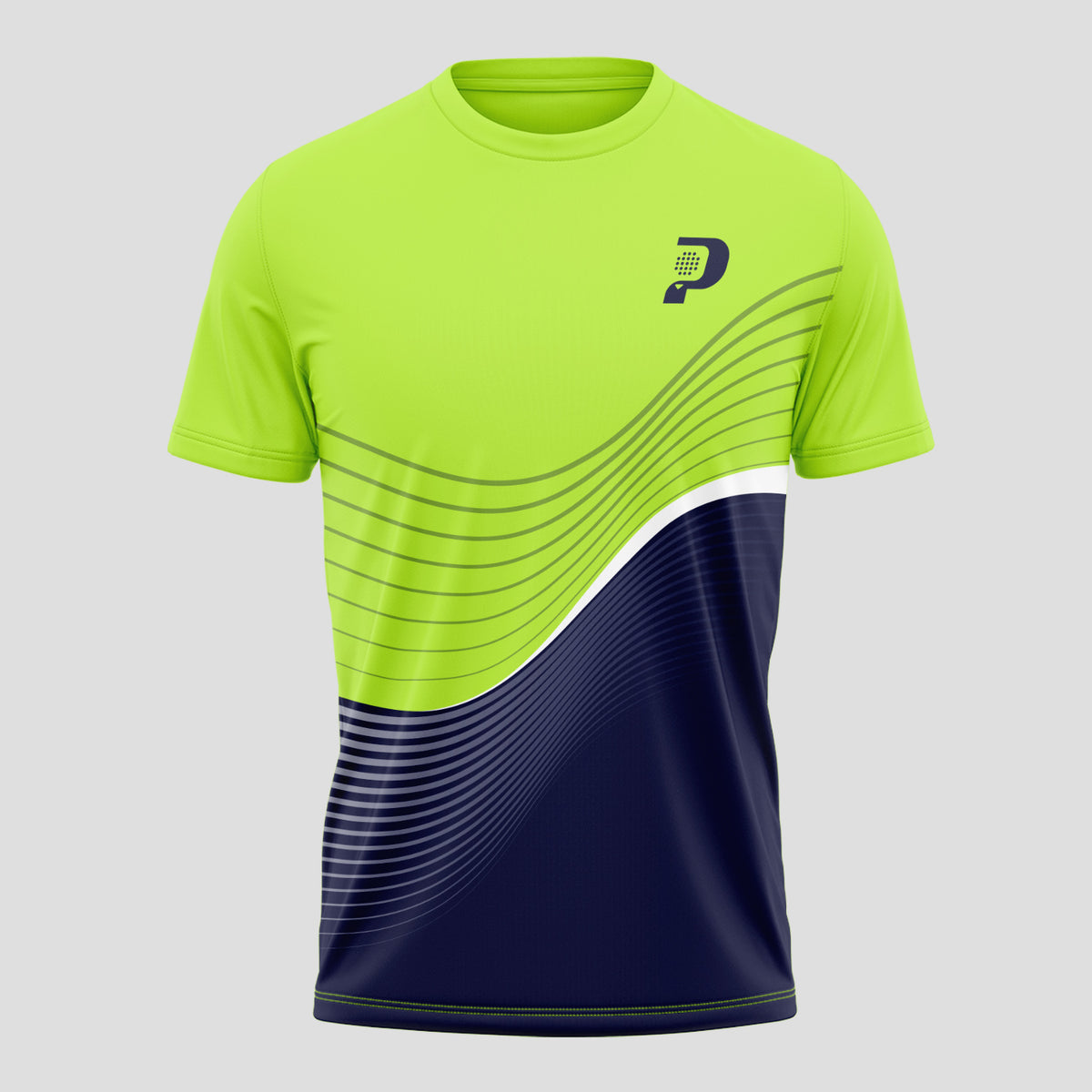 Lime Green Black Fine Wave Pattern Padel T-Shirt