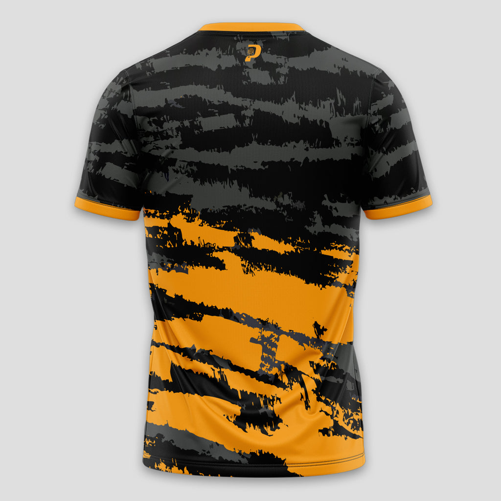 Negra Camuflaje Naranja y Gris – Camiseta de Pádel