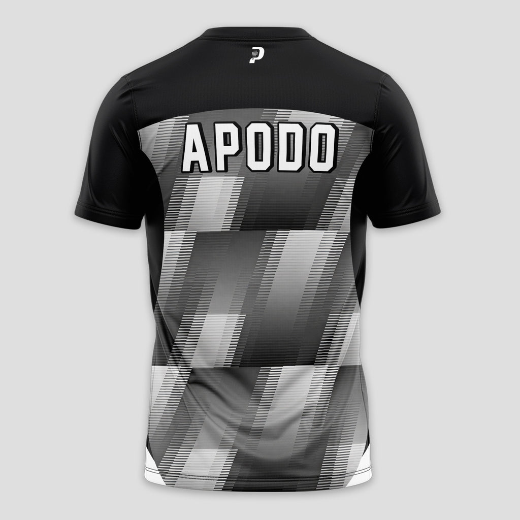 Black with Grey White Geometric Print Padel T-Shirt